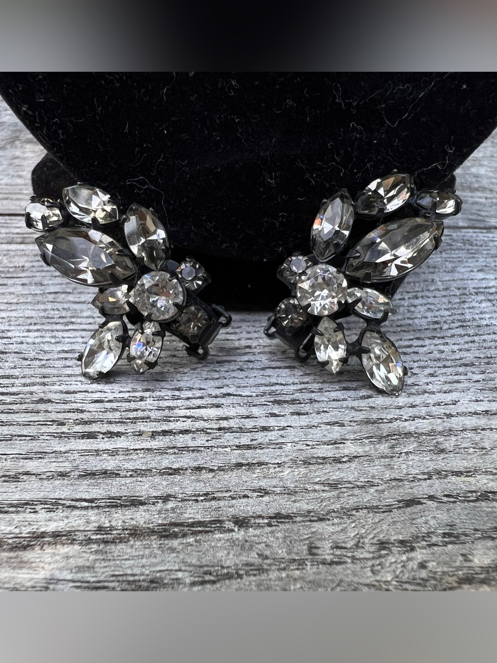 Crystal Floral Clip-On Earrings - Clear Crystal